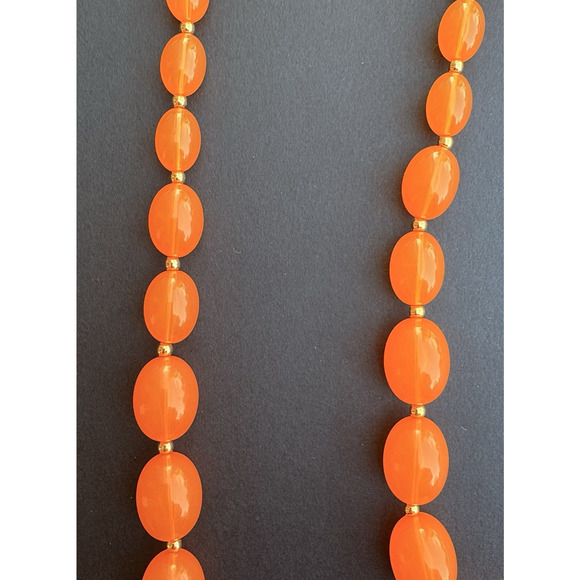 Vintage Joan Rivers Orange Acrylic Lucite Necklace Graduated Bead Gold Tone 32" - Picture 4 of 7